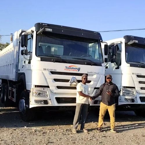 Zwei Freunde aus dem Kongo besuchen unseren Parkplatz und kaufen zwei weiße HOWO 371 Dumpcars.