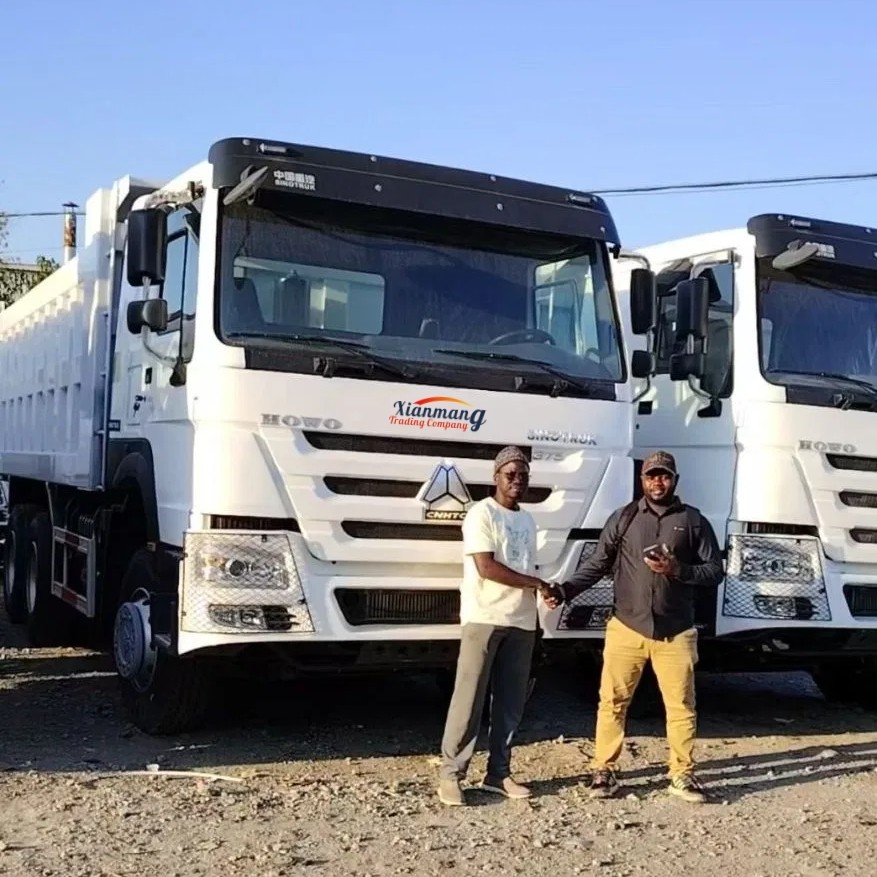 Latest company Cases about Zwei Freunde aus dem Kongo besuchen unseren Parkplatz und kaufen zwei weiße HOWO 371 Dumpcars.
